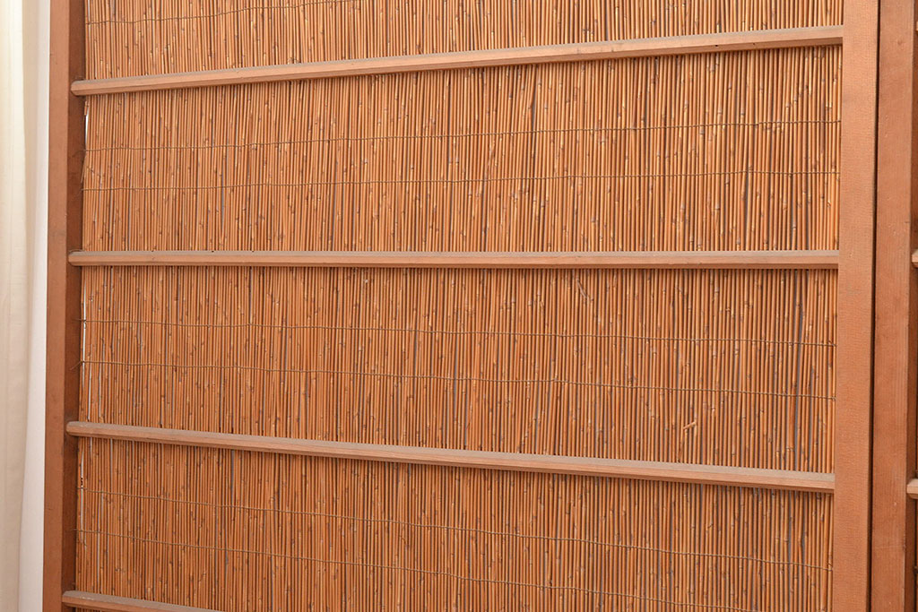 和製アンティーク　竹と飛ぶ鳥の透かしが風情漂う御簾戸4枚セット(簾戸、簀戸、葭戸、夏障子、夏戸、すど、葦戸)(R-048310)