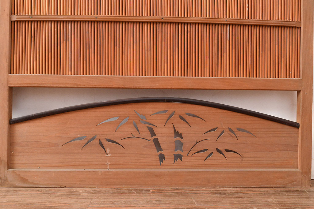 和製アンティーク　竹の透かしが和の雰囲気を高める御簾戸2枚セット(簾戸、簀戸、葭戸、夏障子、夏戸、すど、葦戸)(R-048312)