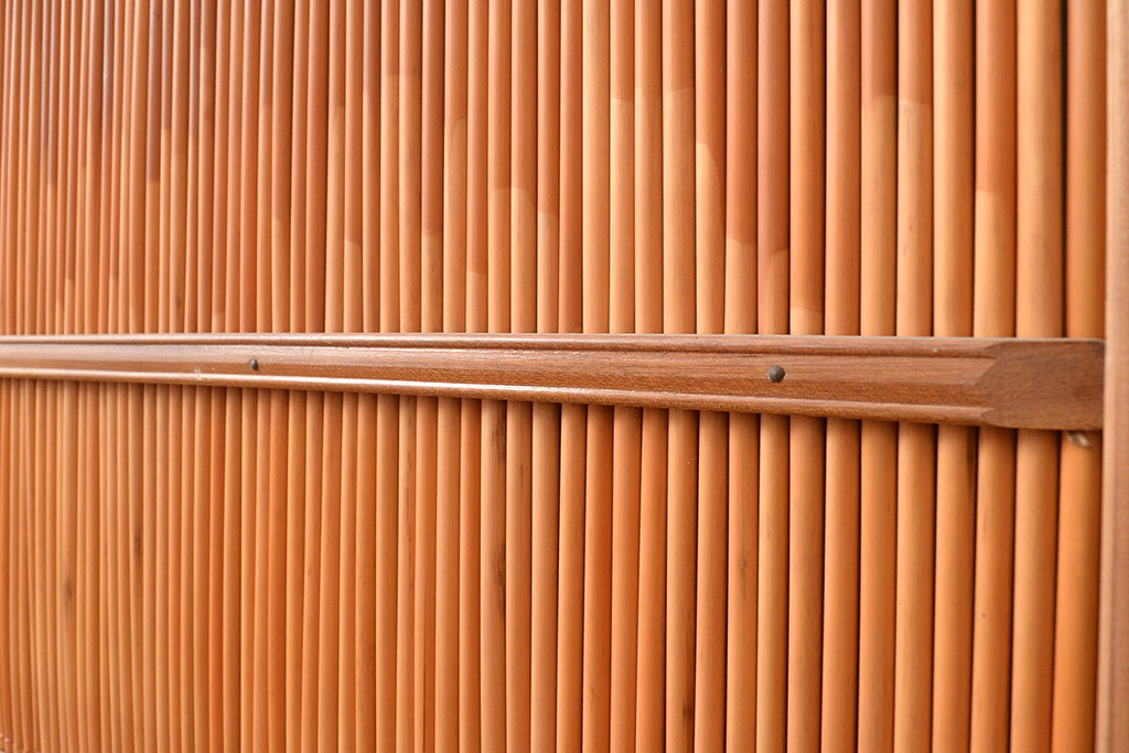 和製アンティーク　竹の透かしが和の雰囲気を高める御簾戸2枚セット(簾戸、簀戸、葭戸、夏障子、夏戸、すど、葦戸)(R-048312)