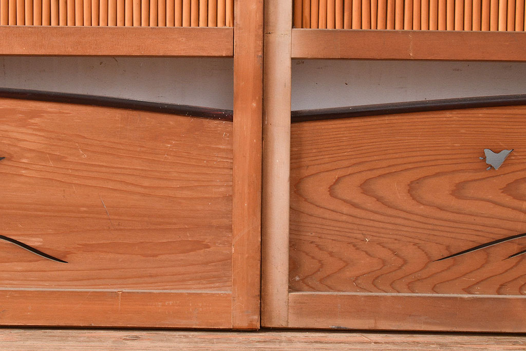 和製アンティーク　整然と並ぶ竹の桟が涼しげな御簾戸2枚セット(簾戸、簀戸、葭戸、夏障子、夏戸、すど、葦戸)(R-048315)