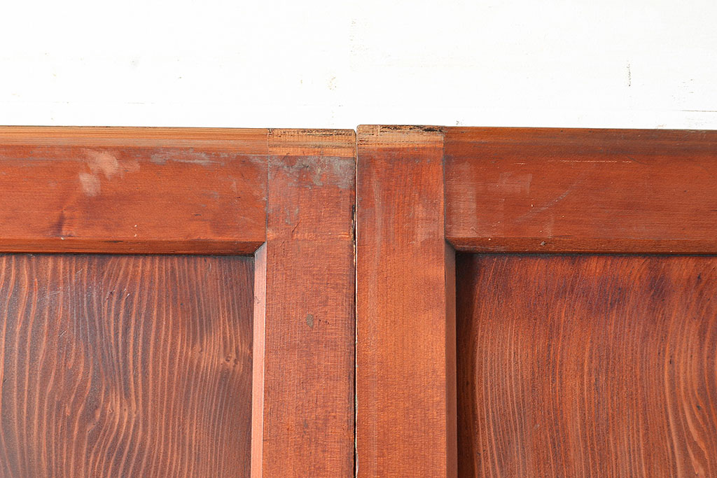 アンティーク建具　くっきりとした木目が迫力ある障子帯戸2枚セット(障子戸、格子戸、板戸、引き戸、建具)(R-048353)