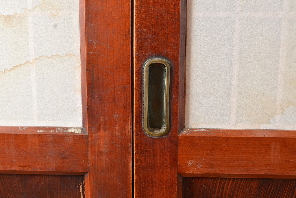 アンティーク建具　くっきりとした木目が迫力ある障子帯戸2枚セット(障子戸、格子戸、板戸、引き戸、建具)(R-048353)