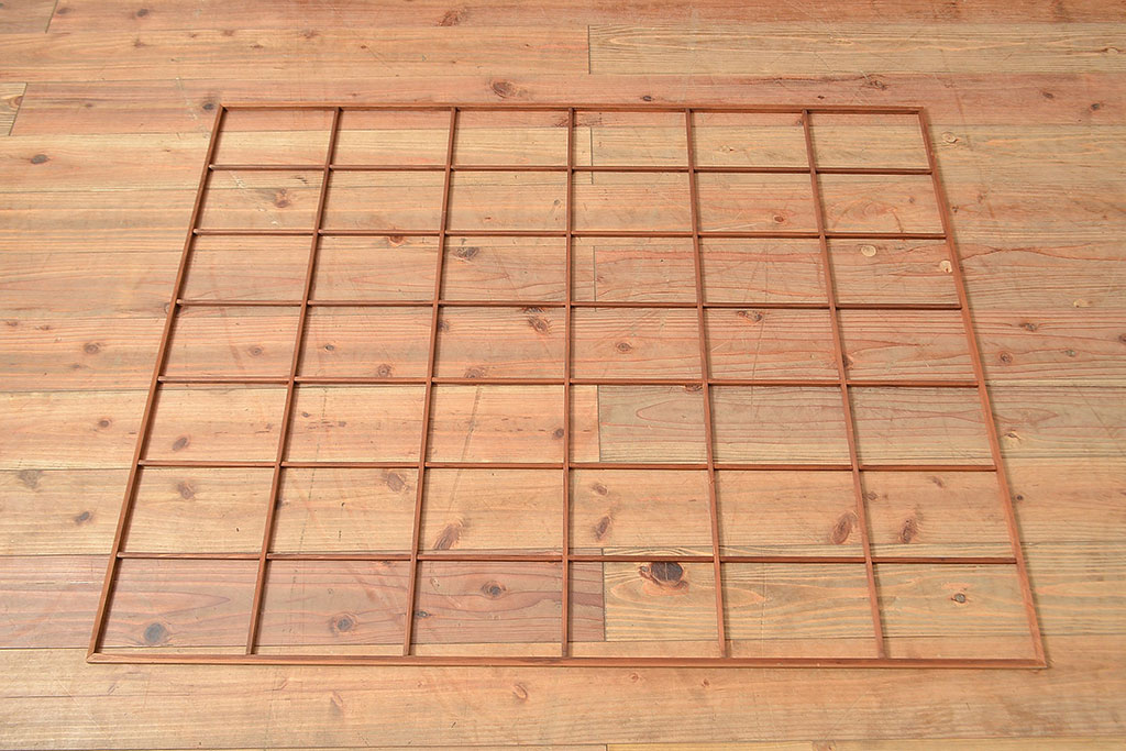 アンティーク建具　腰板ケヤキ材　漆塗り　和の風情たっぷりの両面格子入り障子戸2枚セット(引き戸、建具)(R-048354)