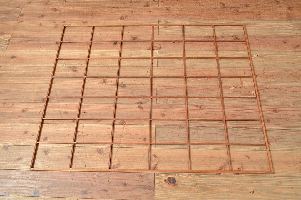 アンティーク建具　腰板ケヤキ材　漆塗り　和の風情たっぷりの両面格子入り障子戸2枚セット(引き戸、建具)(R-048355)