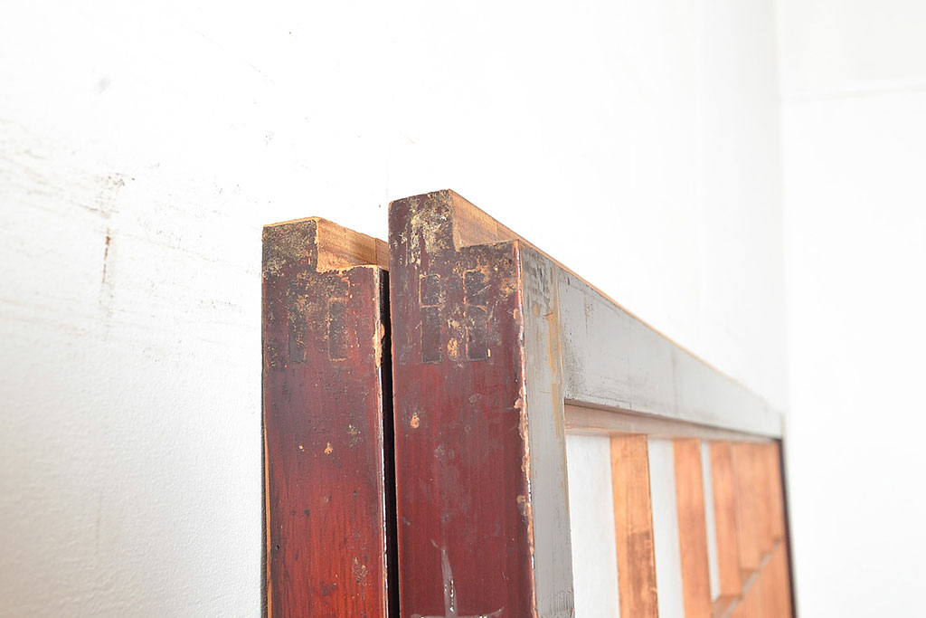 アンティーク建具　腰板ケヤキ材　枠・腰板漆塗り　和の情緒溢れる障子戸2枚セット(引き戸、建具)(R-048356)