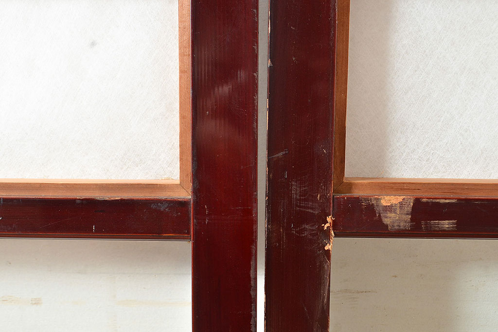 アンティーク建具　腰板ケヤキ材　枠漆塗り　落ち着きのある和空間におすすめな障子戸2枚セット(引き戸、建具)(R-048357)