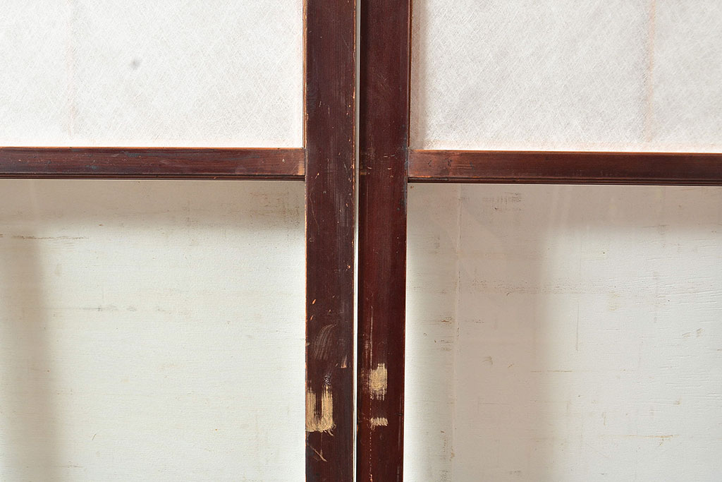 アンティーク建具　腰板ケヤキ材　枠漆塗り　落ち着きのある和空間におすすめな障子戸2枚セット(引き戸、建具)(R-048357)