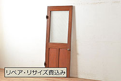 アンティーク建具　ノスタルジックな雰囲気が魅力の高級大正ロマンガラス戸2枚セット(引き戸、建具)(R-063674)