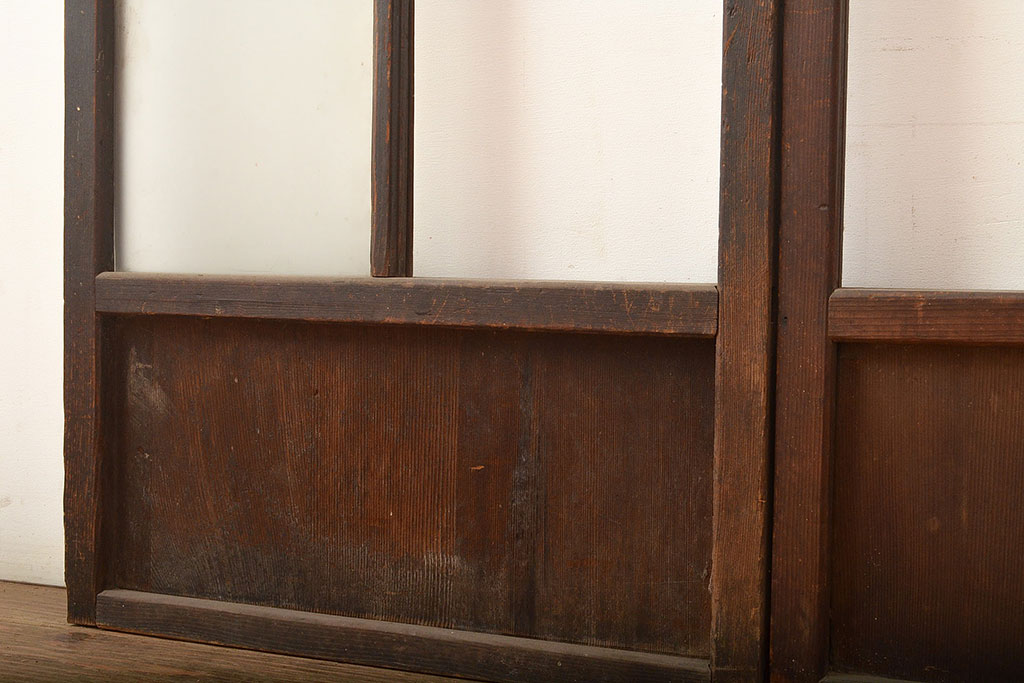 和製アンティーク　レトロな雰囲気がどこか懐かしい幅狭ガラス戸4枚セット(引き戸、建具)(R-048362)