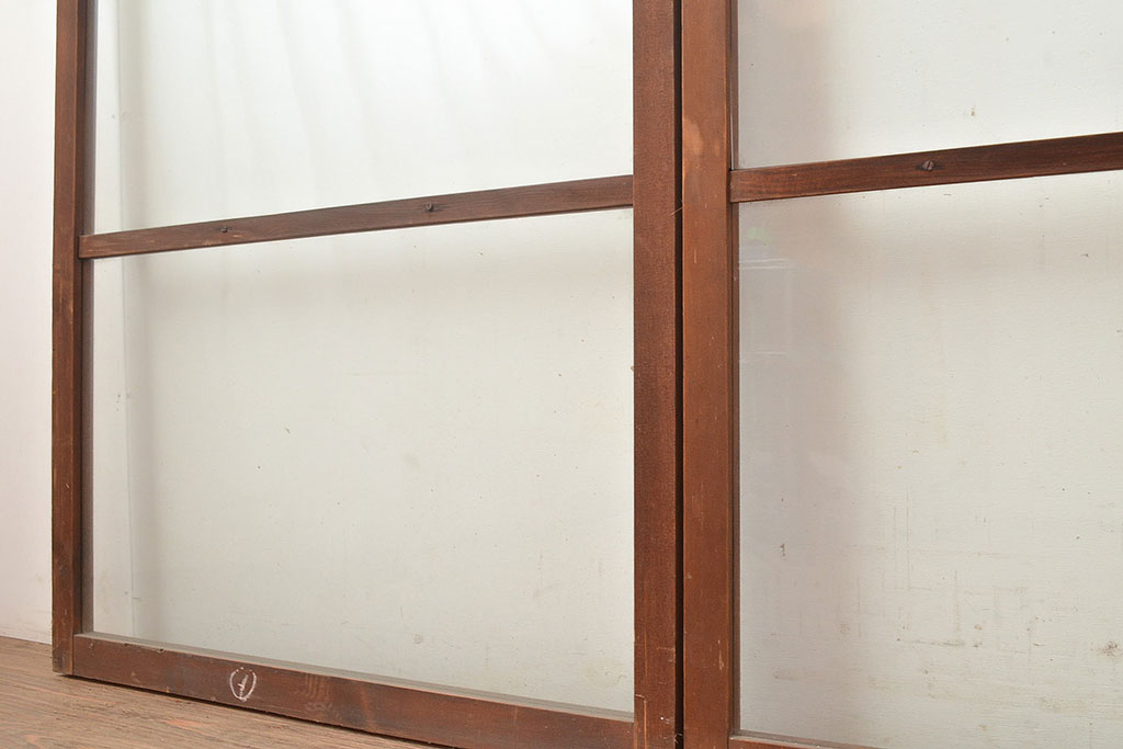 アンティーク建具　ゆらゆらガラスがレトロな趣を演出するガラス戸4枚セット(引き戸、建具)(R-048375)