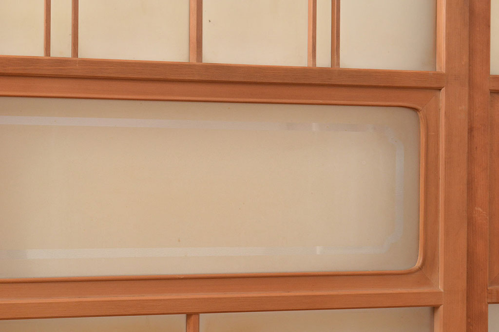 アンティーク建具　珍しい桟のデザインが目を引くガラス戸4枚セット(引き戸、建具)(R-048398)