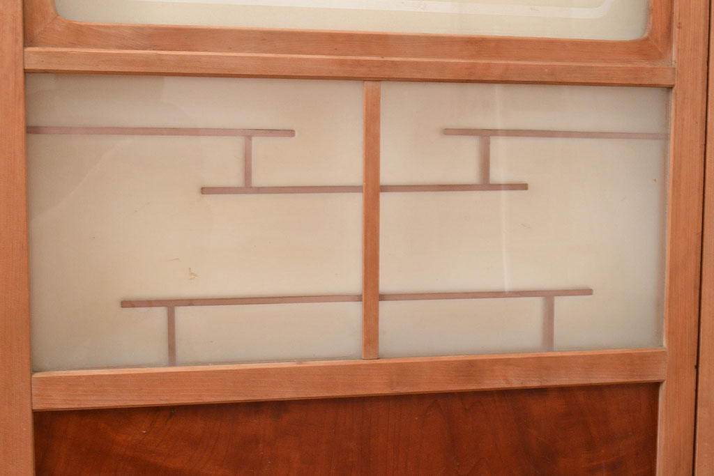 アンティーク建具　珍しい桟のデザインが目を引くガラス戸4枚セット(引き戸、建具)(R-048398)