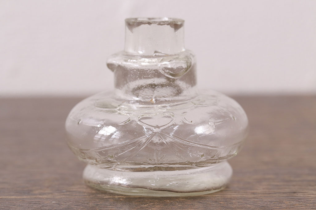 大正〜昭和初期　古いガラスの豆ランプ(オイルランプ、火屋、油壷)(R-048421)