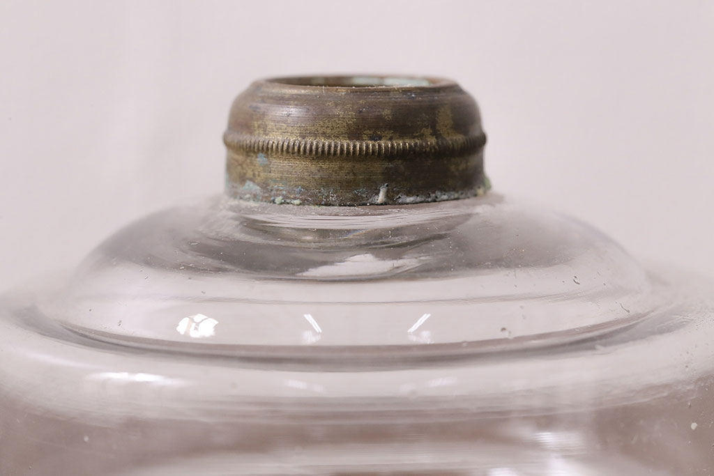 昭和初期　お洒落なインテリアにおすすめな古いガラスの豆ランプ(オイルランプ、火屋、油壷)(R-048424)