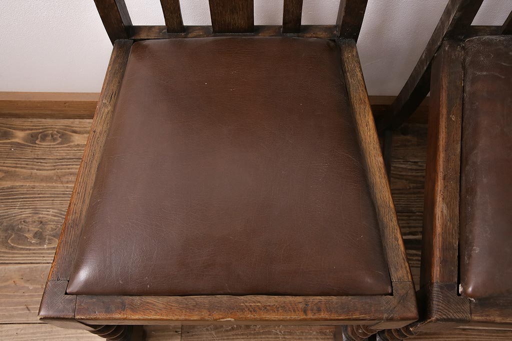 イギリスアンティーク　オーク材製のチェア2脚セット(ダイニングチェア、椅子)(R-048439)