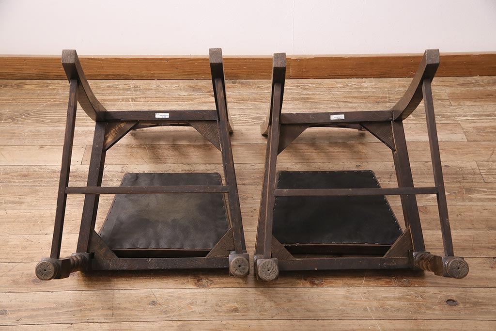 イギリスアンティーク　オーク材製のチェア2脚セット(ダイニングチェア、椅子)(R-048439)