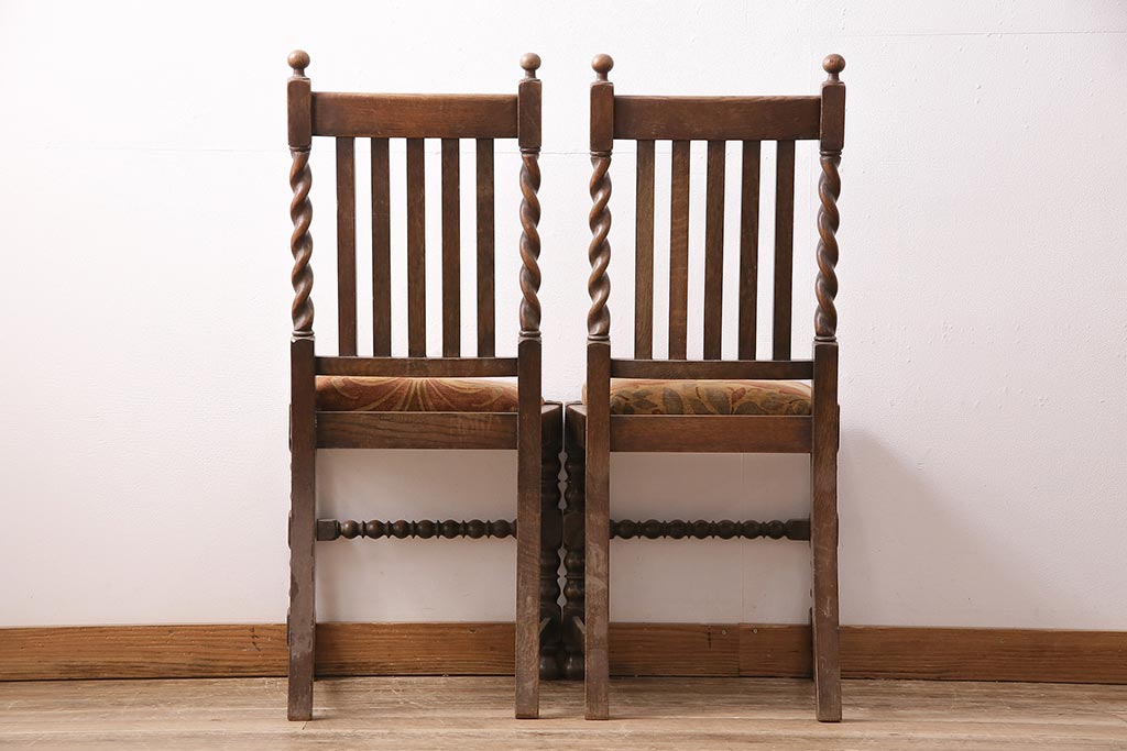 イギリスアンティーク　オーク材製のチェア2脚セット(ダイニングチェア、椅子)(R-048440)