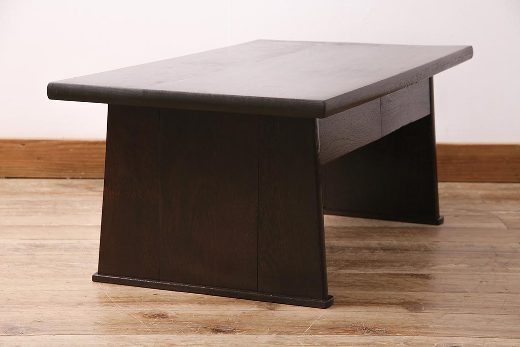 和製アンティーク　濃い木色が渋く格好良い!和モダンスタイルにおすすめなナラ材製の文机(ローテーブル、センターテーブル)(R-048449)