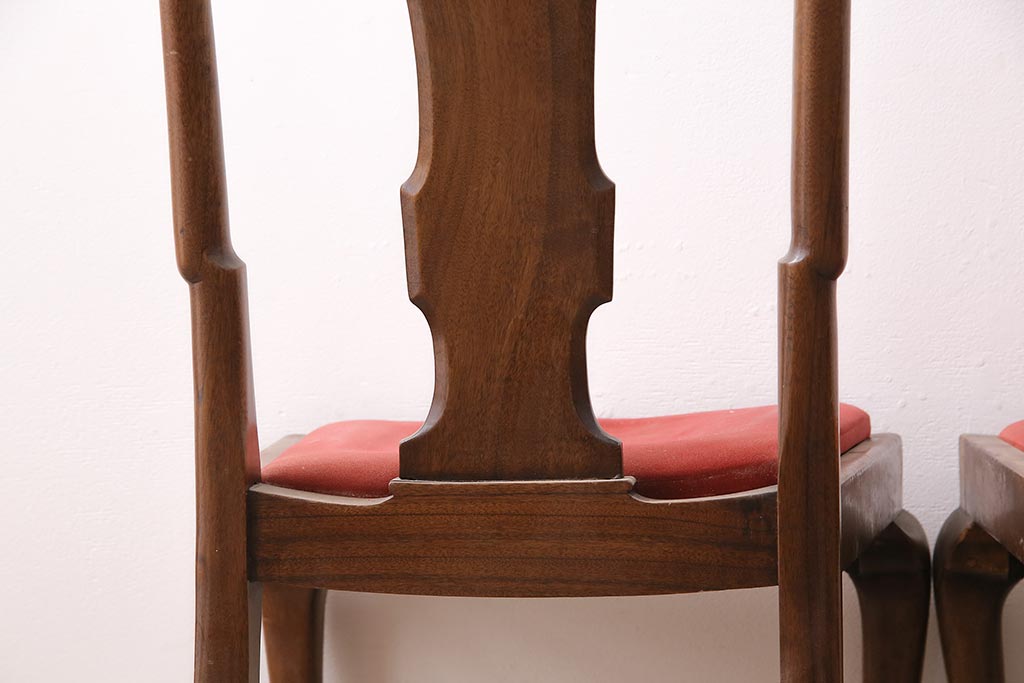 イギリスアンティーク　ウォールナット材　美しいバーズアイの杢目が楽しめるチェア2脚セット(ダイニングチェア、椅子)(R-048454)