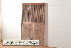 アンティーク建具　枠ヒノキ材・腰板ケヤキ材　経年によって増した味わいが魅力の蔵戸(引き戸、玄関戸)(R-048480)