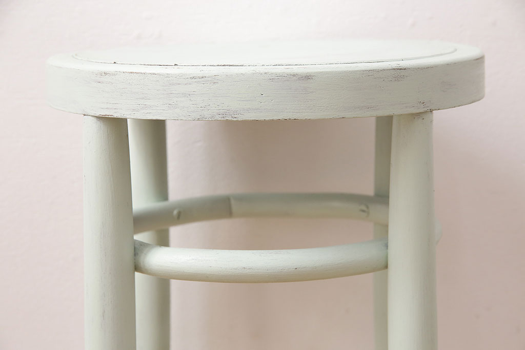 アンティーク家具　優しげな色合いのレトロなペイントスツール(木製チェア、丸椅子)(R-048494)