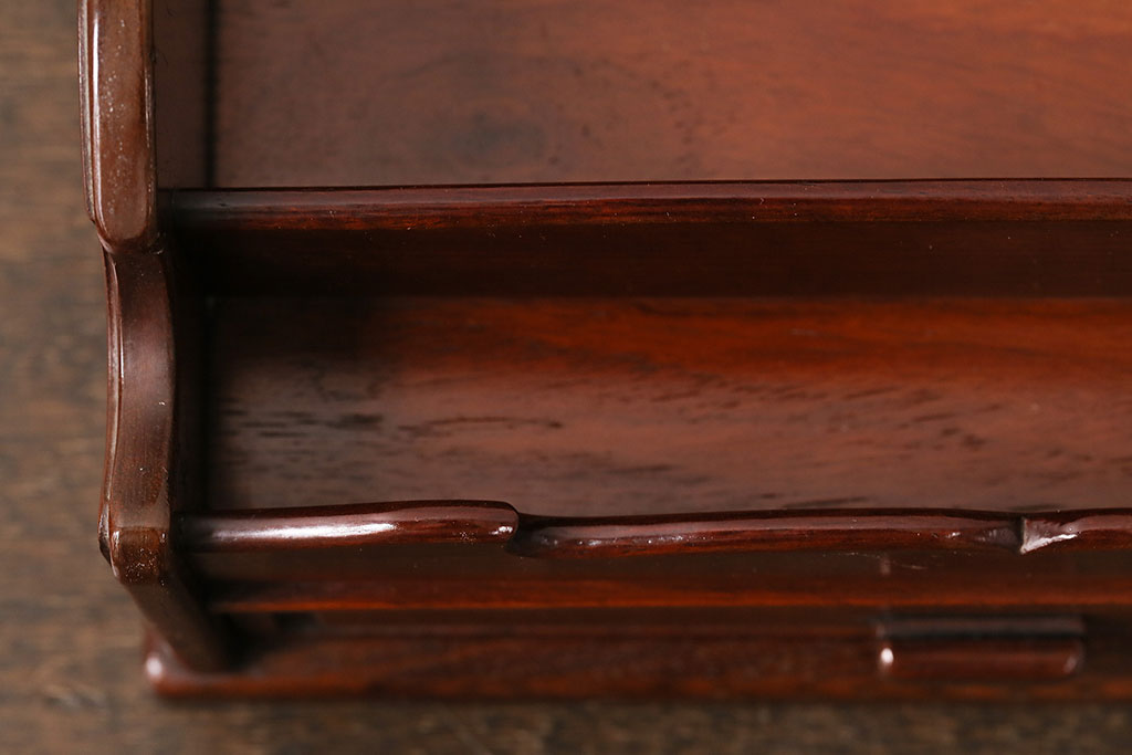 中古　カリモク家具(karimoku)　上質な和の風情漂うカリン材製の煙草盆(たばこ盆、煙草入れ、小物入れ、花梨材)(R-048503)
