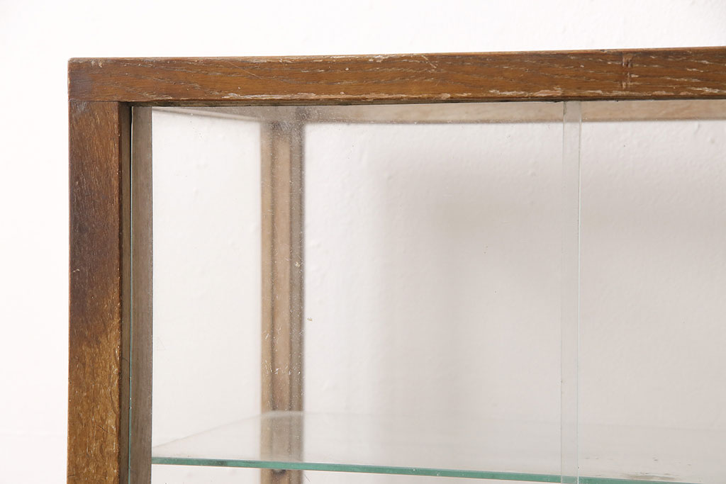 和製アンティーク　ナラ材製　昭和中期のレトロなガラスケース(ショーケース、陳列棚、店舗什器)(R-048528)