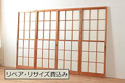 アンティーク建具　腰板ケヤキ　昭和初期　レトロなガラス戸2枚セット(引き戸、建具)(R-036785)