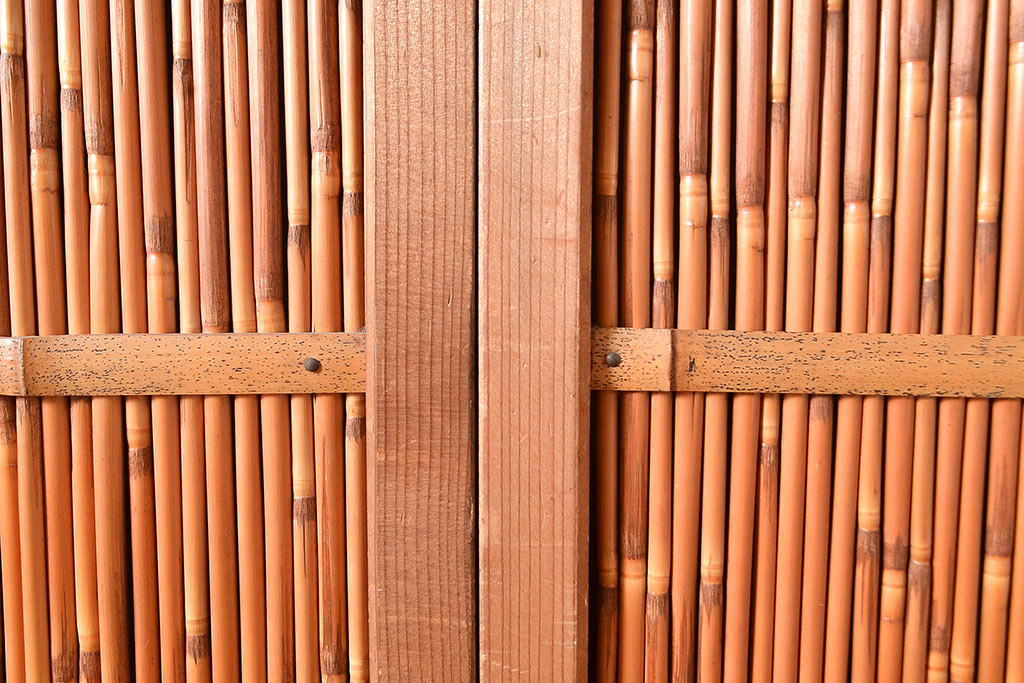 アンティーク建具　様々な採光と通風を感じることができる御簾戸2枚セット(建具、簾戸、簀戸、葭戸、夏障子、すど、葦戸)(R-048561)