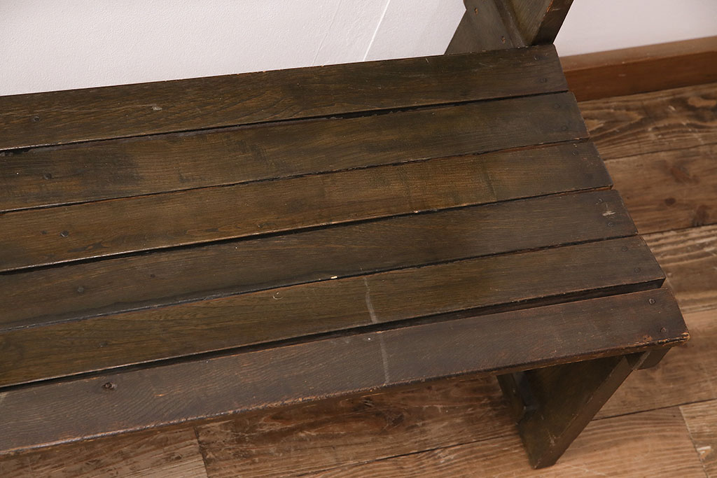 和製アンティーク　昭和初期　栓材　木の風合いが味わい深い大型のチャーチベンチ(木製ベンチ、長椅子、ベンチ)(R-048583)