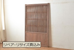 アンティーク建具　古い木味が魅力のマス目(升目)格子のガラス戸1枚(引き戸)(R-067341)