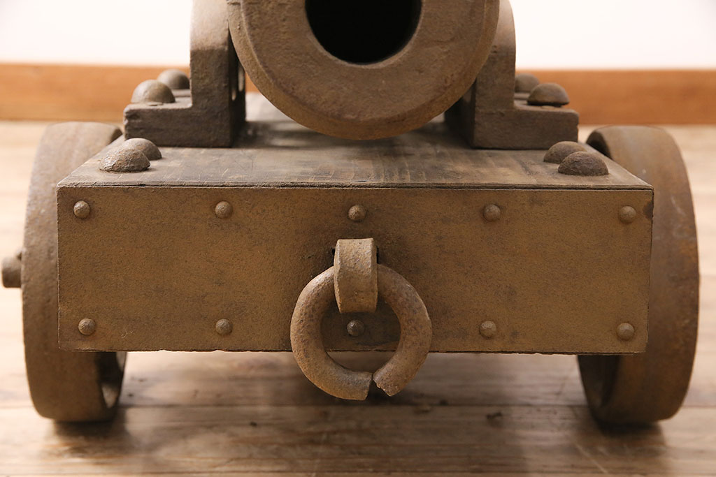 古い　島津家紋入り　大砲(オブジェ、砲台付き)(R-048633)