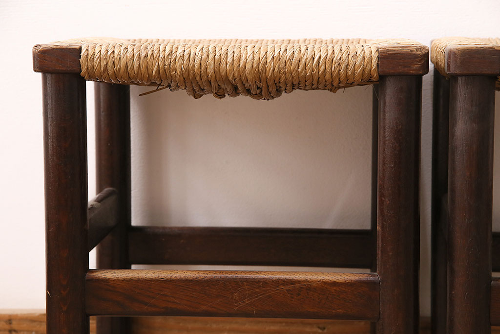 ヴィンテージ家具　松本民芸家具　初期モデル　ラッシ座面がおしゃれなスツール2脚セット(チェア、椅子、ビンテージ)(R-048683)