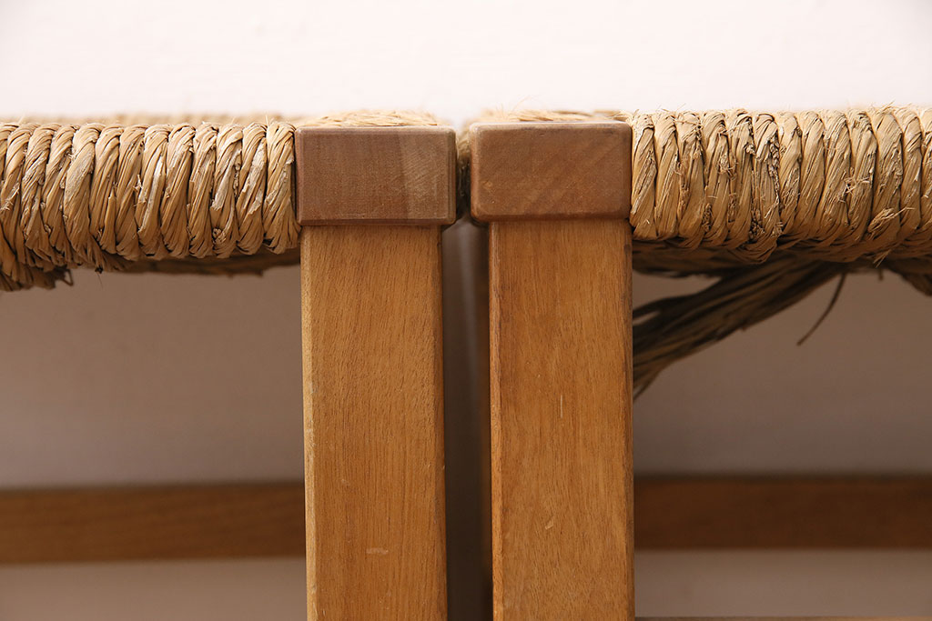 ヴィンテージ　松本民芸家具　初期モデル　ラッシ座面がおしゃれ!素朴な木肌が味わい深いスツール2脚セット(チェア、椅子、ビンテージ)(R-048694)