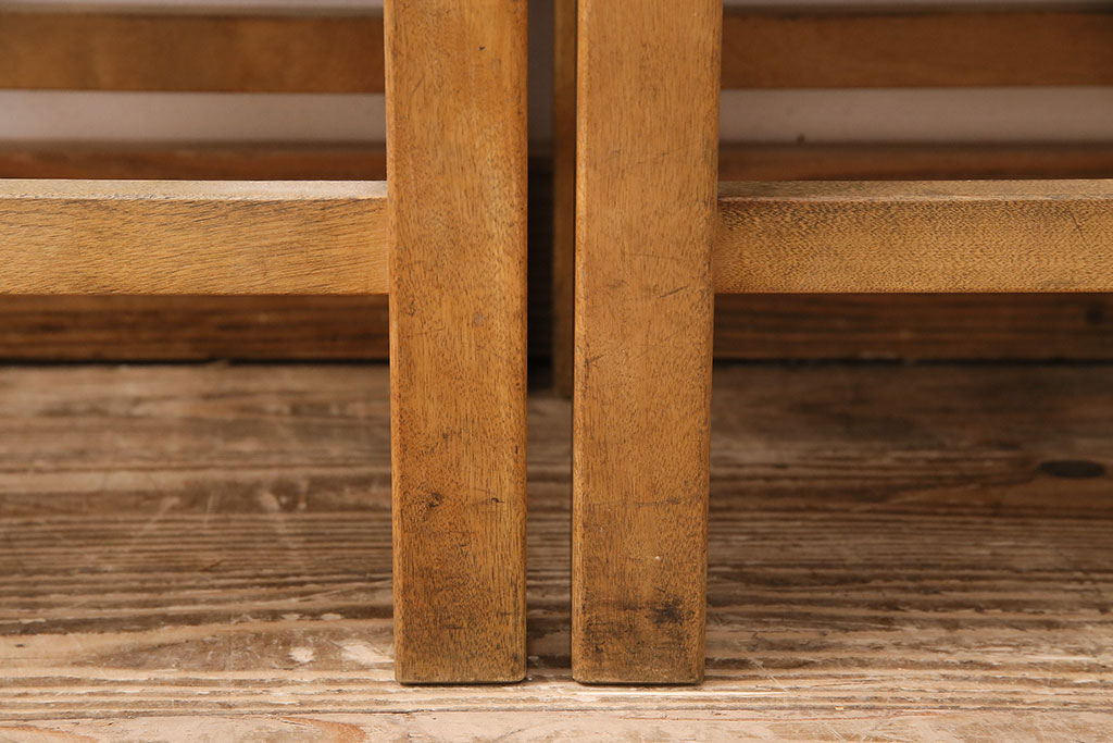 ヴィンテージ　松本民芸家具　初期モデル　ラッシ座面がおしゃれ!素朴な木肌が味わい深いスツール2脚セット(チェア、椅子、ビンテージ)(R-048717)