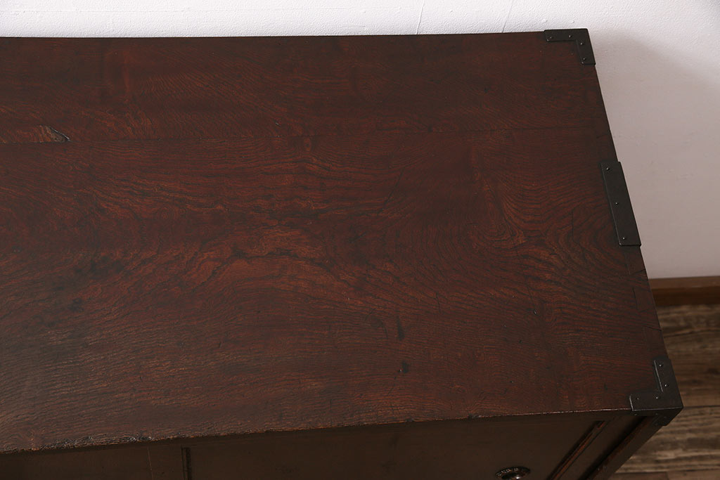 和製アンティーク　品のある佇まいが魅力的なケヤキ材製の帳場箪笥(時代箪笥、整理箪笥)(R-048722)