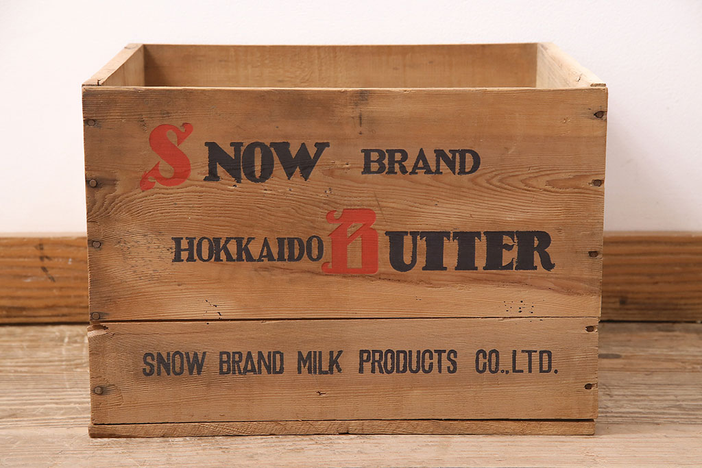 昭和レトロ アンティーク雑貨 英語のロゴがおしゃれ!雪印バターの木箱(収納ボックス、収納箱、看板)(R-048821) ラフジュ工房