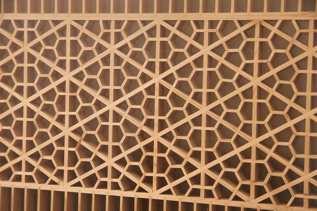 和製アンティーク　緻密な幾何学模様が美しい組子欄間(建具、明り取り、明かり取り)(R-048845)