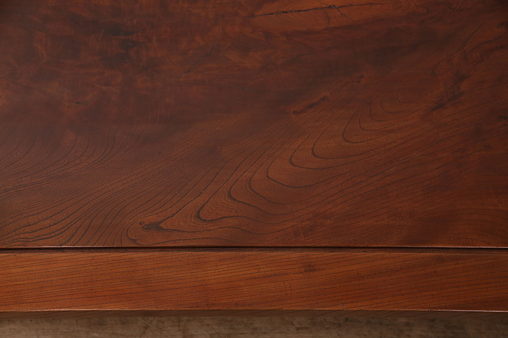 和製アンティーク　総ケヤキ材　天板一枚板!懐かしさ漂うちゃぶ台(座卓、折りたたみテーブル、ローテーブル)(R-048857)