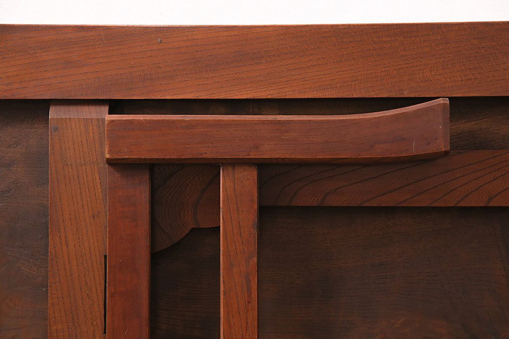 和製アンティーク　総ケヤキ材　天板一枚板!懐かしさ漂うちゃぶ台(座卓、折りたたみテーブル、ローテーブル)(R-048857)