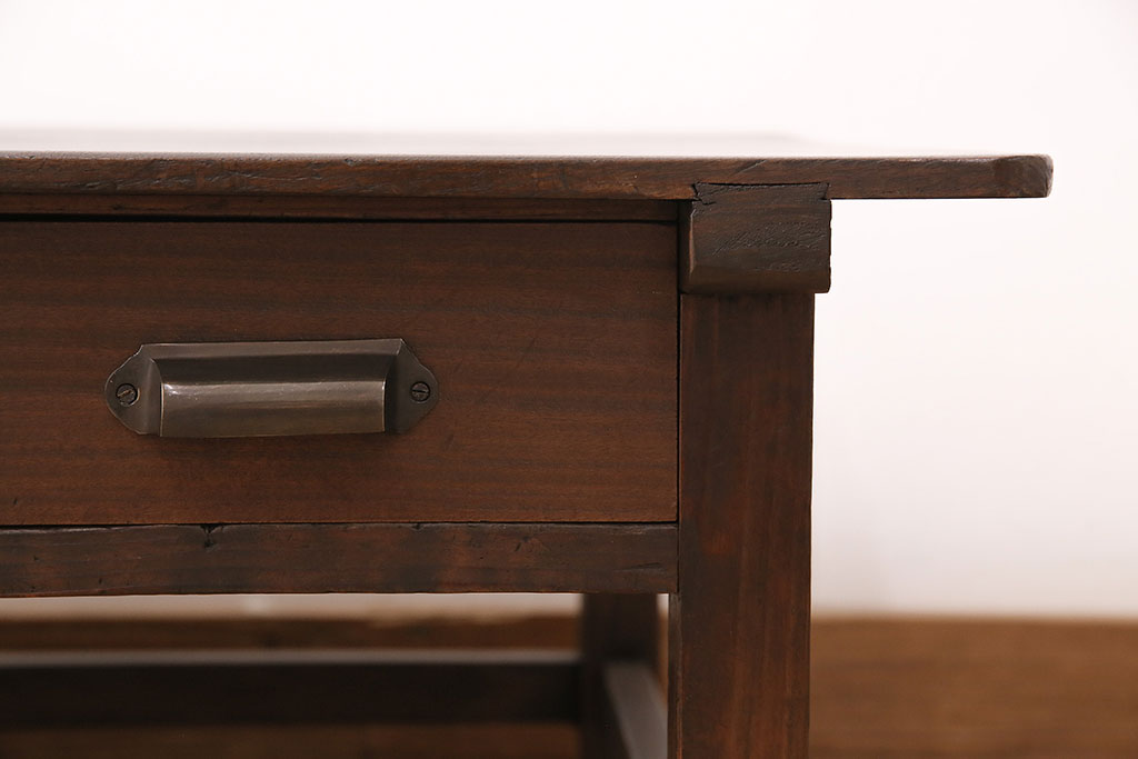 和製アンティーク　ノスタルジックな雰囲気を醸し出すヒノキ材製文机(座卓、座机、ローテーブル、センターテーブル)(R-048865)