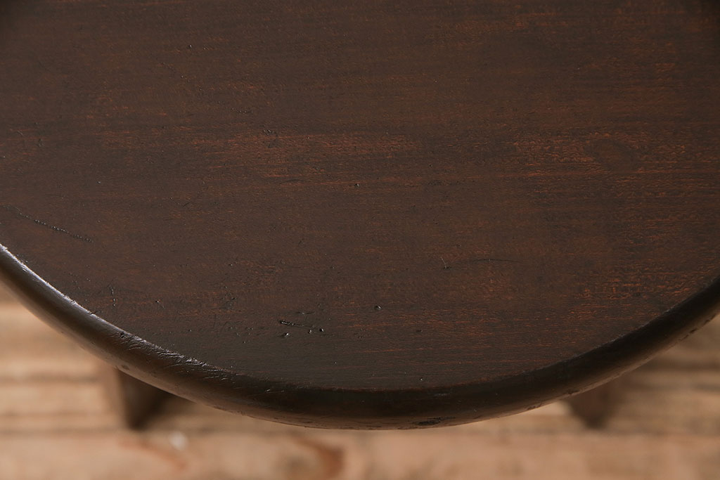 和製アンティーク　昭和中期　脚のデザインがめずらしい!落ち着いた色合いのスツール(丸椅子、花台)(R-048875)