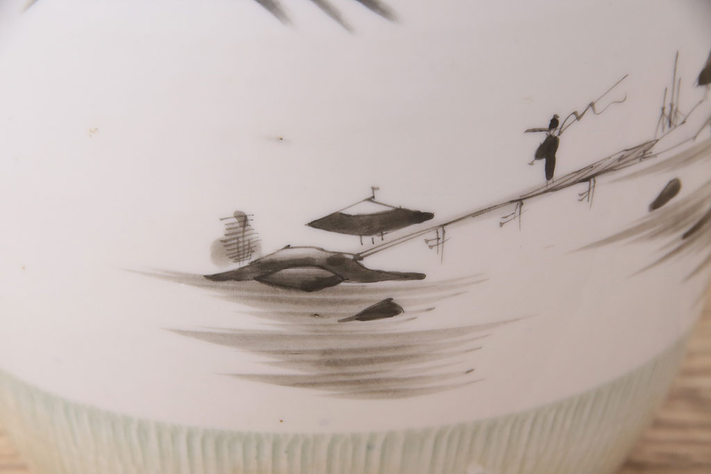 アンティーク雑貨　山水の図が和の風情漂う瀬戸火鉢(鉢カバー)(R-048895)