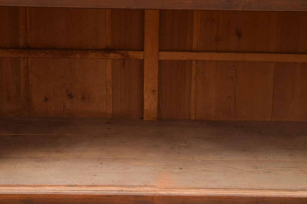 和製アンティーク　大正初期　鏡板ケヤキ材・枠ヒノキ材　重ね戸棚・下段(収納棚、サイドボード)(R-048929)
