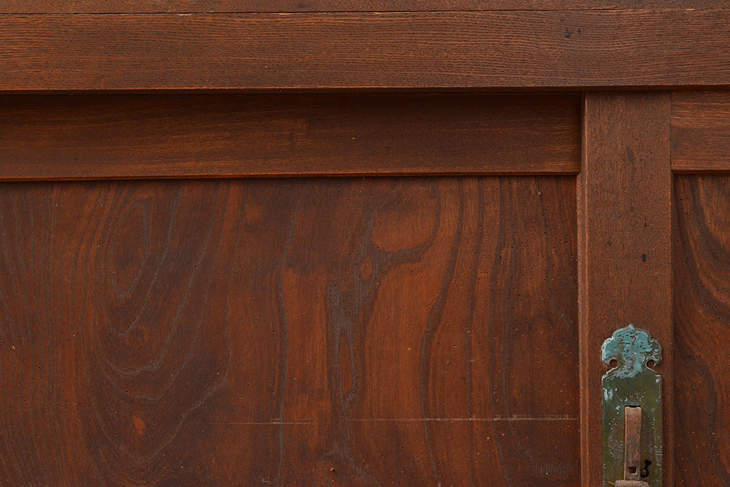 和製アンティーク　大正初期　鏡板ケヤキ材・枠ヒノキ材　重ね戸棚・下段(収納棚、サイドボード)(R-048929)