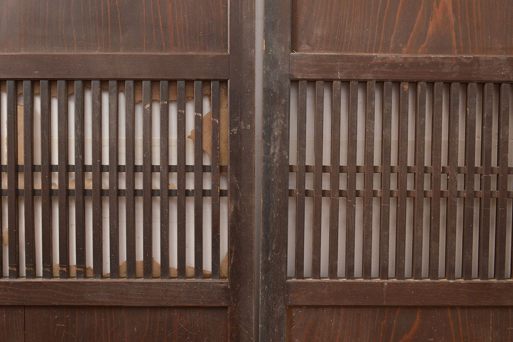 和製アンティーク　上品な和の趣を演出する障子帯戸2枚セット(引き戸、建具、障子戸、板戸)(R-048930)