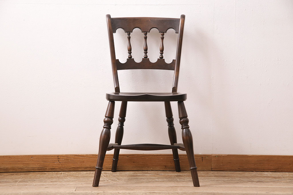中古　松本民芸家具　#49型A　背もたれの美しいデザインが印象的なワイコムチェア(ダイニングチェア、椅子、板座チェア)(R-049010)