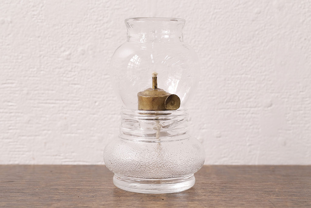 昭和レトロ ダイヤガラスがお洒落な古いガラスの豆ランプ(オイルランプ 