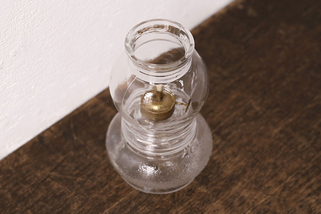昭和レトロ　ダイヤガラスがお洒落な古いガラスの豆ランプ(オイルランプ、火屋、油壷)(R-049052)