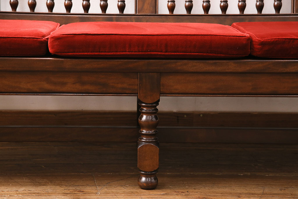 中古　美品　松本民芸家具　上品な佇まいが魅力のD型布張り椅子(ベンチ、ソファ、3人掛けソファ)(定価約55万円)(R-049057)